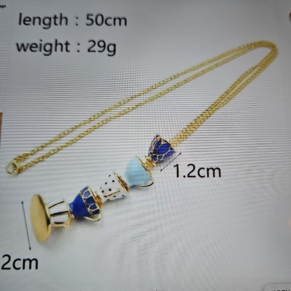 Gold and Blue Teacup Necklace and Earrings Set - Picture 4 of 5